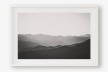 Load image into Gallery viewer, MOUNTAINS LAYERED AT SUNSET POINT IN BLACK & WHITE